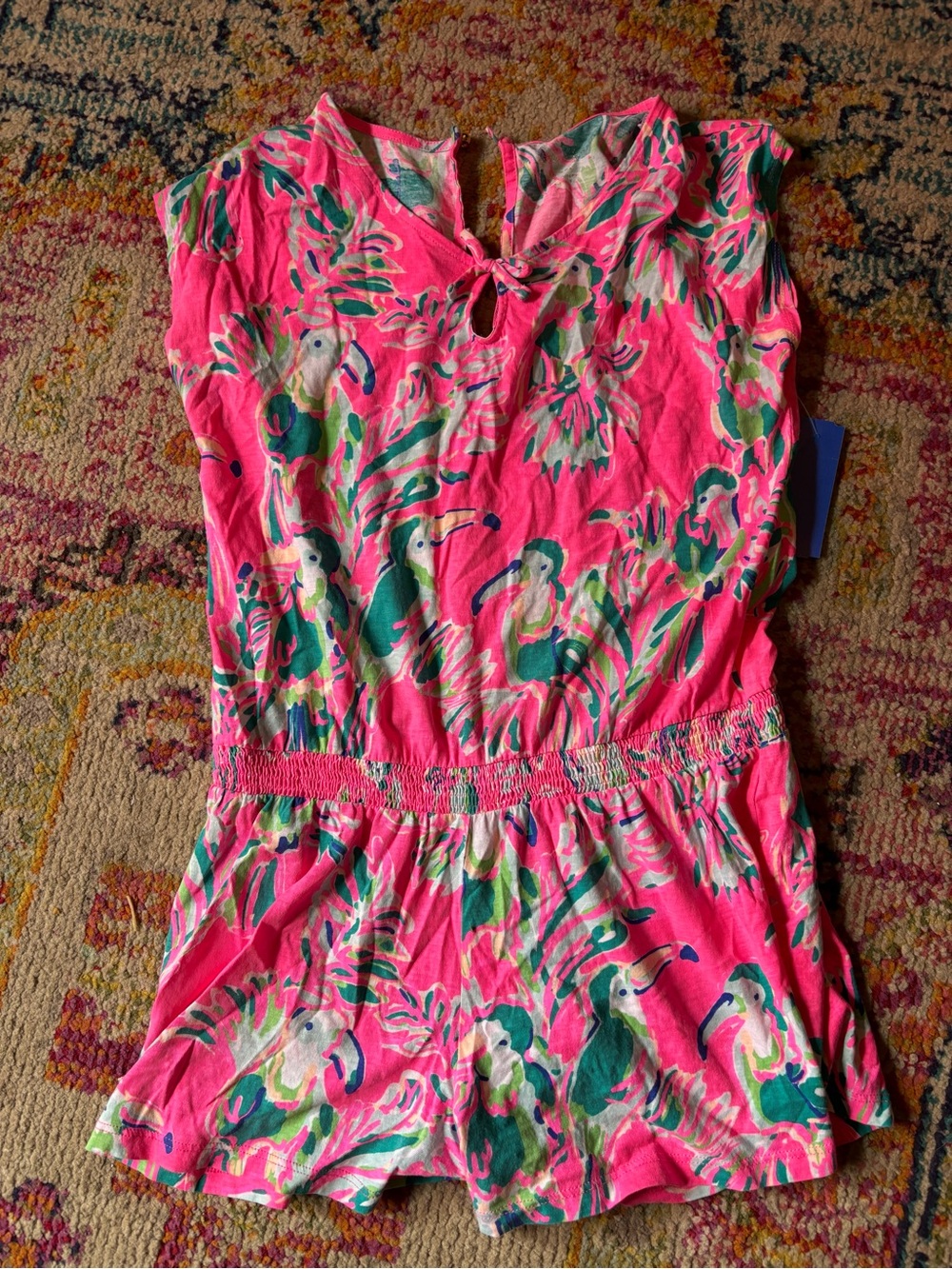 Lilly Pulitzer Tropical Toucan Floral Print Short Romper Pink Green